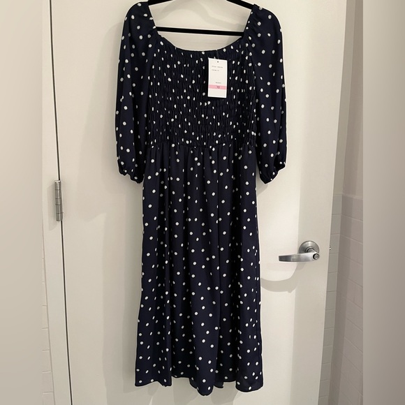 Maison Tara blue polka dot smocked midi dress Size 10 - Picture 6 of 11